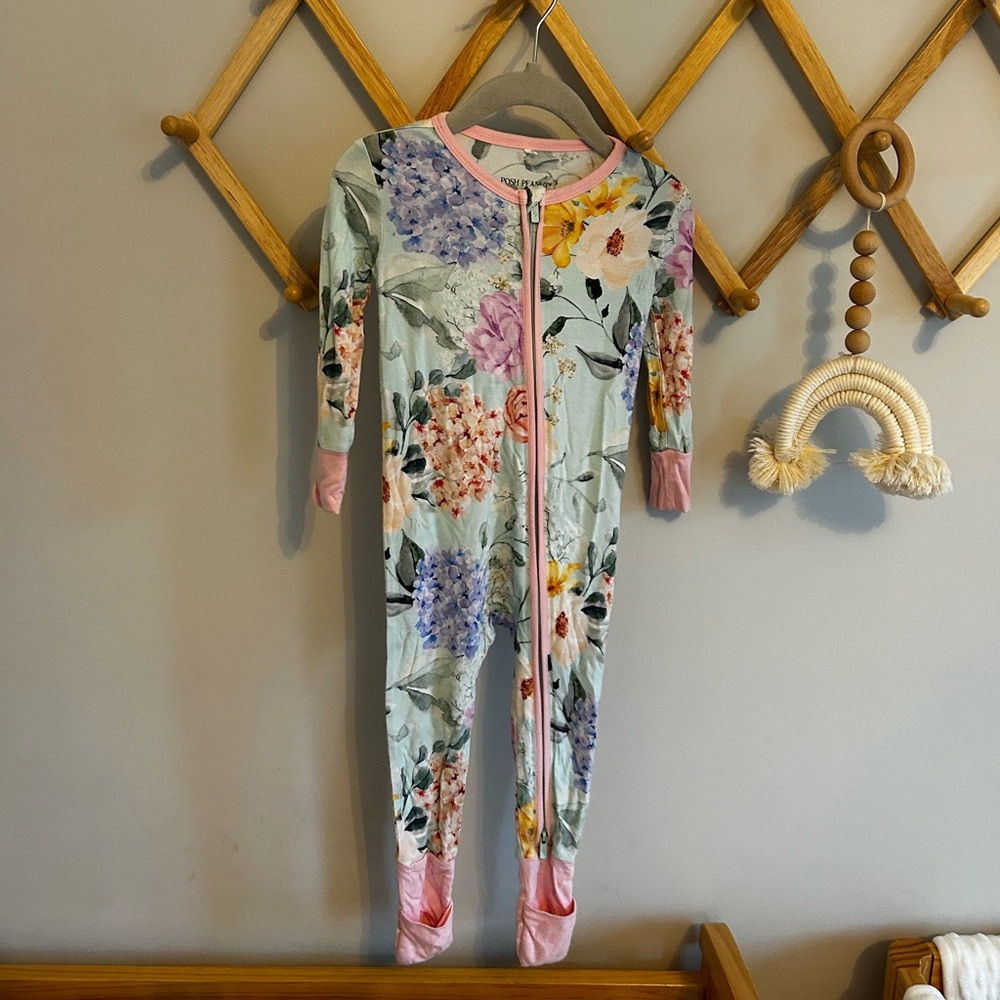 Posh Peanut Floral One Piece with Pink and Blue Accents
